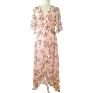 Express Floral Maxi Dress Women's Size M Pink  Ruffled Faux Wrap Cottage core